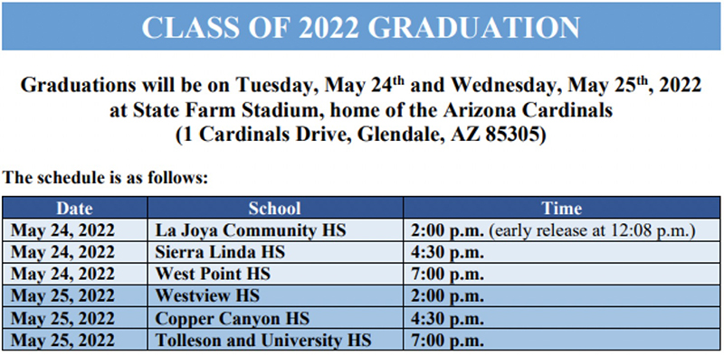 Class of 2022 Graduation Schedule